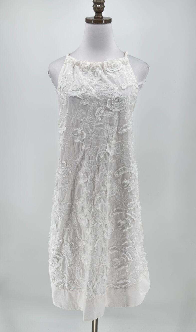 PSOPHIA White Tonal Floral Embroidered Sleeveless Cocktail Dress Sz S